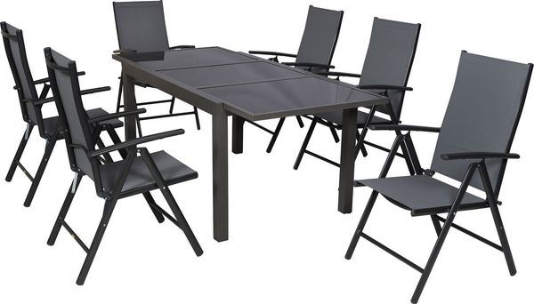 MERXX Garten-Essgruppe Amalfi, (Set, 7-tlg), inkl. 6 Klappsessel, 1 Ausziehtisch