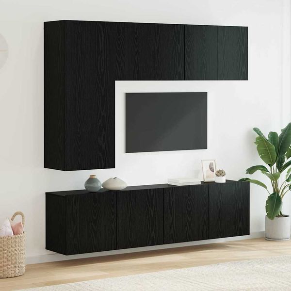 TV-Wandmöbel,TV-Wandgeräte 5 Stück Schwarz Eichen-Optik Holzwerkstoff