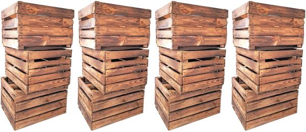 Obstkisten Weinkisten Kisten Holz Vintage Geflammt 50 x 40 x 30cm 12er SET