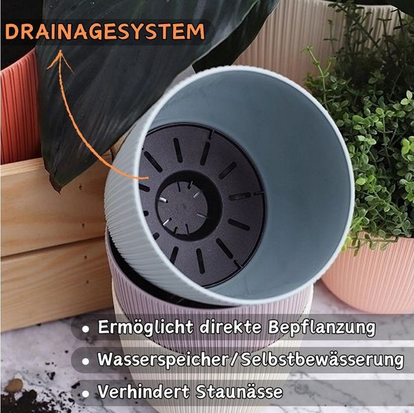 Engelland Blumentopf Pflanztopf mit Drainagesystem (Vorteils-Set, 1 St, robuster PP-Kunststoff), Rillenoptik, UV-resistent, Drainagesystem, direkte Bepflanzung