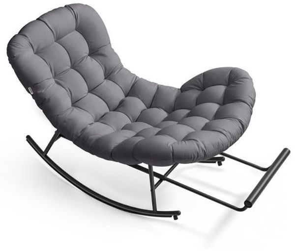 VASAGLE Relaxsessel mit ausziehbarer Fußstütze, Schaukelsessel, abnehmbares Kissen, Stahlgestell, bis 136 kg, grau