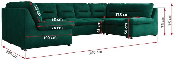 Ecksofa, Sofa big XXL, Wellenfedern, Wohnlandschaft XXL, mit Schlaffunktion - COMODO U - Dunkelgrün Velours - Topper T25 Bild 7