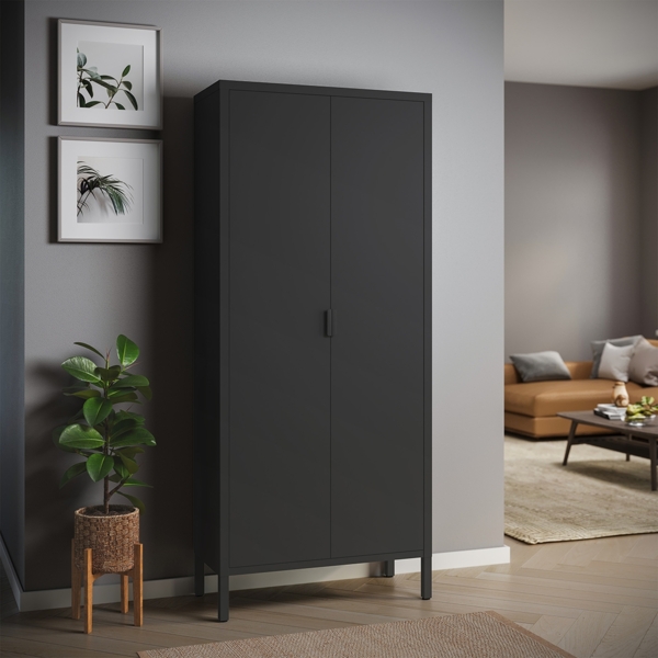 skølm 'Ituri' Kleiderschrank, Metall, 170x45x80 cm, schwarz, Garderobe mit 4 Fächern und 2 Kleiderstangen