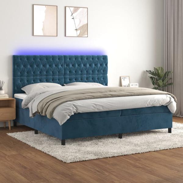 vidaXL Boxspringbett mit Matratze & LED Dunkelblau 200x200 cm Samt 3136327