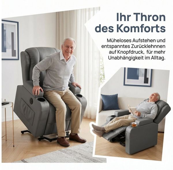 PXloue Massagesessel TV-Sessel Elektrisch Massage Relaxsessel Schlafsessel Fernsehsessel (inkl. Aufstehhilfe und Fernbedienung), mit Liegefunktion Massagefunktion und Wärmefunktion, bis 150 kg