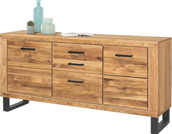 Sideboard >Tom-I< in Wildeiche / schwarz aus Teilmassiv - 158x82x40cm (BxHxT)