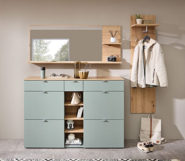 Garderoben-Set >Bari< in Schilfgrün matt, MDF, Spannplatte - 208x202x38 (BxHxT)
