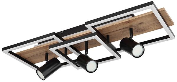 LED Deckenstrahler, Metall Holz, schwarz, 3-flammig, L 72 cm