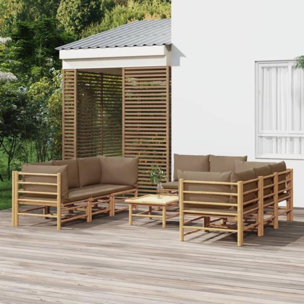 vidaXL 9-tlg. Garten-Lounge-Set mit Kissen Taupe Bambus 3155123