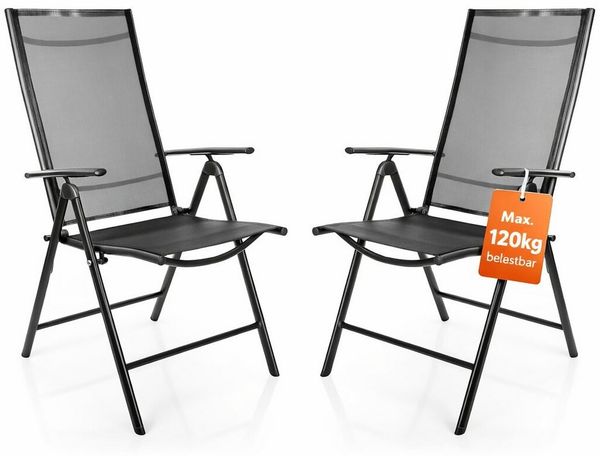 BigDean Klappstuhl Gartenstuhl Hochlehner Set klappbar bis 120kg (Set, 2 St), Vormontiert, 7-Fach verstellbar, Leicht, Platzsparend