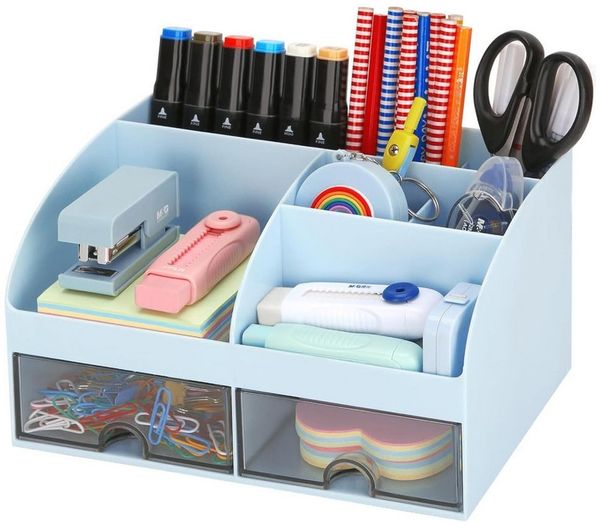 TUWENA Schreibtisch Schreibtisch Organizer Stiftehalter Stifte Organise mit 2 Schubladen, Multifunktionaler Stifteköcher für Büro Zuhause Schule Kinder 8 Fächer