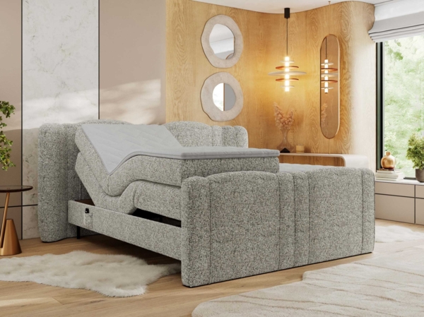 Elektrisch Boxspringbett Multipocket-Matratzen, elektrisch verstellbar, Polsterbett mit Bettkästen - FORTINA - 160 x 200 cm - Beige Struktur - H4