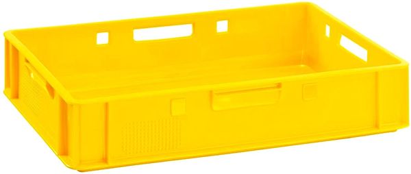 BURI Fleischkiste E1 Gelb 60 x 40 x 12,5 cm Lagerkiste, Metzgerkiste Eurobox aus Deutschland lebensmittelecht, robust, stapelbar