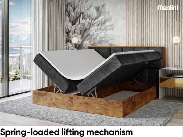 MEBLINI Boxspringbett LOFTY 1 200x200 cm mit Bettkasten - H4/Schwarz Samt Polsterbett - Doppelbett mit Topper & Taschenfederkern-Matratze Bild 4