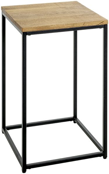 Beistelltisch >37335< in eiche, schwarz, Massivholz, Metall - 35x60x35cm (BxHxT)