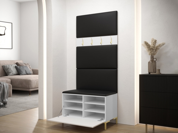 Garderoben-Set Zinetto III mit 4 Stück Gepolstertes Wandpaneel Pag 84x42 (Eiche Craft Gold + Schwarz, Manila 09) Bild 4