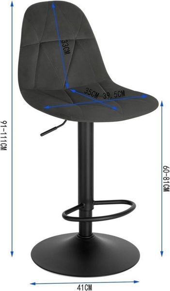 EUGAD Barhocker (1 St), drehhocker mit Rückenlehne höhenverstellbar Samtbezug Bild 2