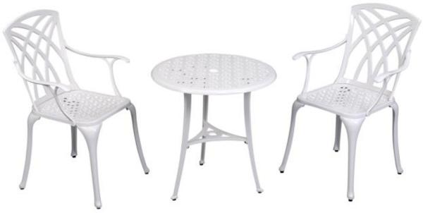 Inko Bistro-Set Chester Alu-Guss Tisch Ø 66 cm Stühle mit Armlehnen 2 versch Farben weiß