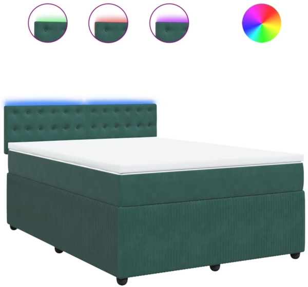 vidaXL Boxspringbett mit Matratze Dunkelgrün 140x200 cm Samt 3290073