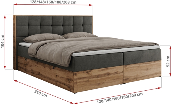 Boxspringbett mit Kopfteil und Topper, Polsterbett - ALBERO 1 - 200 x 200 cm - Dunkelgrau Velvet - H3 Bild 6