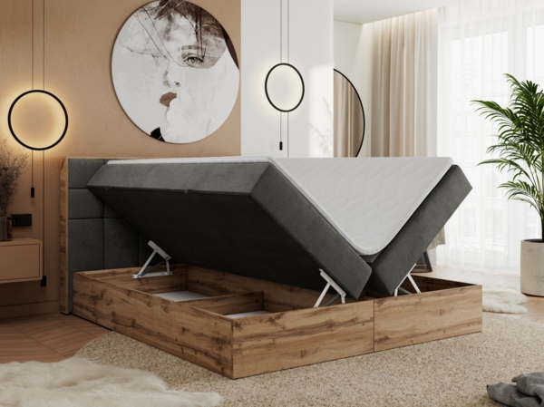 Boxspringbett mit Kopfteil und Topper, Polsterbett - ALBERO 1 - 200 x 200 cm - Dunkelgrau Velvet - H3 Bild 3