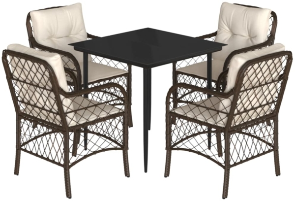 vidaXL 5-tlg. Garten-Essgruppe mit Kissen Braun Poly Rattan 3212111