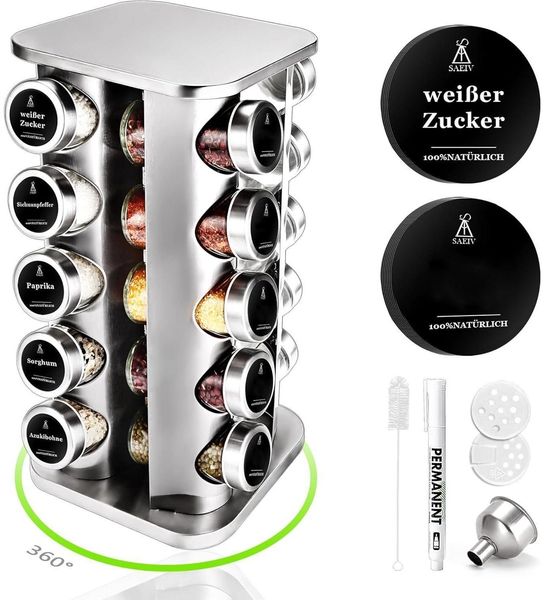 SAEIV Rotation Gewürzregal 20 Gewürzgläser Stehend Organizer 100ml