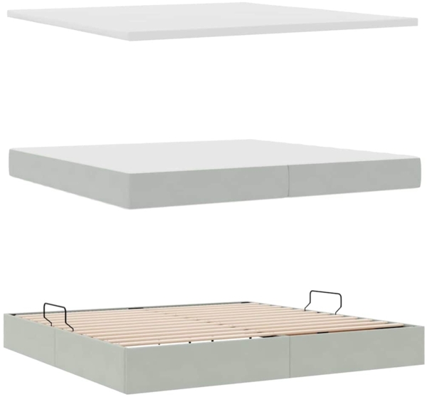 vidaXL Bett mit LED-Lichtleisten Hellgrau 200x200 cm Samt 3372627 Bild 8