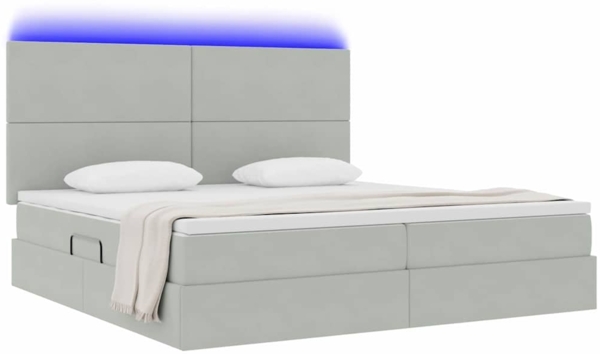 vidaXL Bett mit LED-Lichtleisten Hellgrau 200x200 cm Samt 3372627 Bild 2