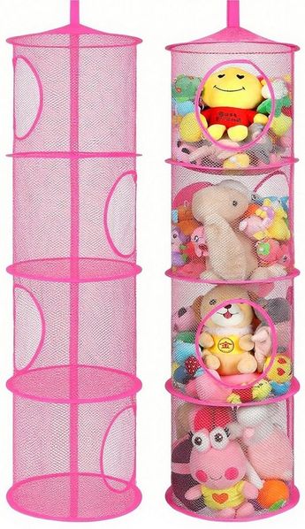 Mutig Hängeregal 2 Stück Hängeregal, 4 Stufe Faltbare Hängeaufbewahrung Organizer, Mesh Hängende Netz-Aufbewahrungstasche, Hängender Speicherkorb für Kinder, Kuscheltiere, Kleine Kleidung