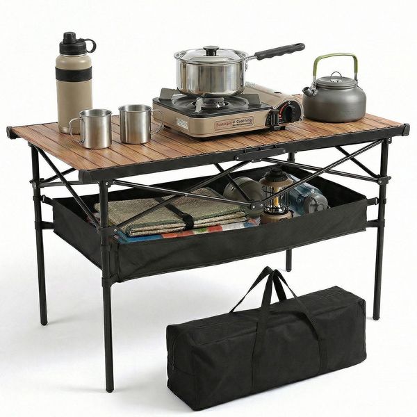 Sekey 120 x 60 cm Campingtisch Faltbar Ultraleicht Gartentisch Klappbar Balkontisch aus Aluminium in Holzoptik