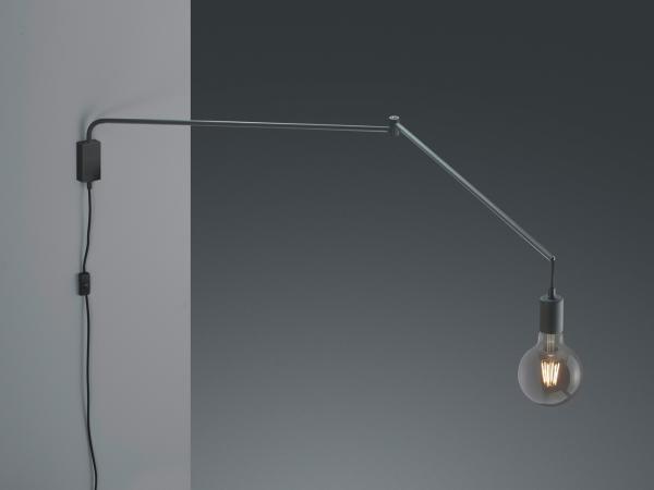 Schwenkbare LED Wandlampe - schwarze Kabelleuchte mit Schnurschalter & Stecker