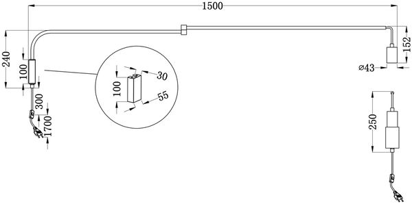 Schwenkbare LED Wandlampe - schwarze Kabelleuchte mit Schnurschalter & Stecker Bild 9