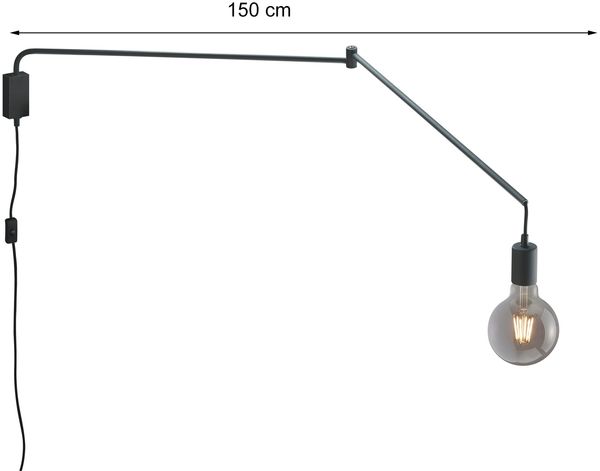 Schwenkbare LED Wandlampe - schwarze Kabelleuchte mit Schnurschalter & Stecker Bild 3