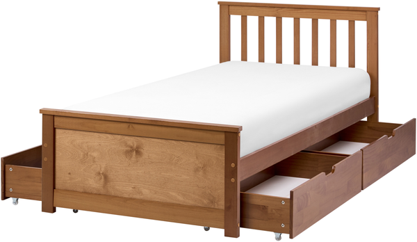 Bett mit 4 Schubladen Kiefernholz OLENDON 90x200 cm Braun