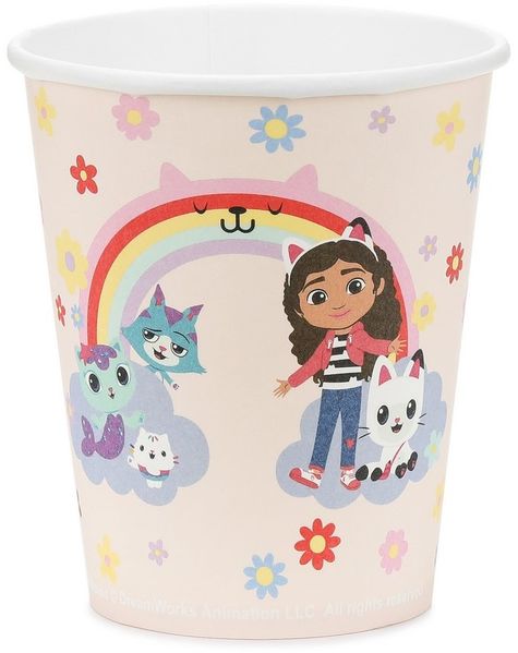 partydeco Becher, Papier, Pappbecher 250ml Gabby's Dollhouse Regenbogen 6er Set Creme