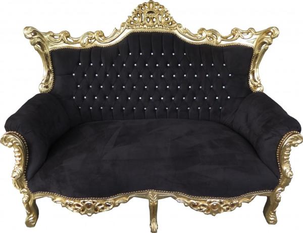 Casa Padrino Barock 2-er Sofa Master Schwarz / Gold mit Bling Bling Glitzersteinen