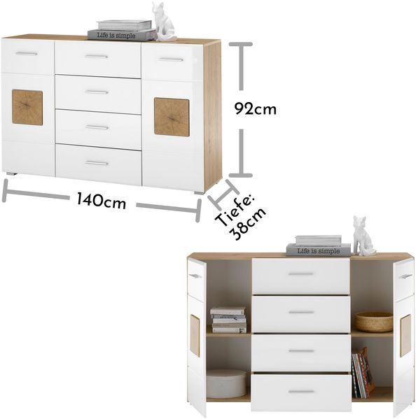 Sideboard >Georgia< in Eiche Artisan Nachbildung - 140x92x38cm (BxHxT) Bild 10