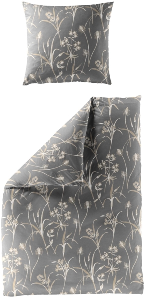 Bettwäsche Bierbaum Mako Satin 3987-80 Blumen Grau Natur Gold 135x200