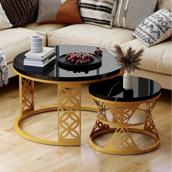 REDOM Couchtisch und 2er Set, Beistelltisch für Schlafzimmer Balkon (Runder Couchtisch, stabil und langlebig für stilvolles Wohnen, 2-St, 70x70x45 cm und 45x45x37 cm)