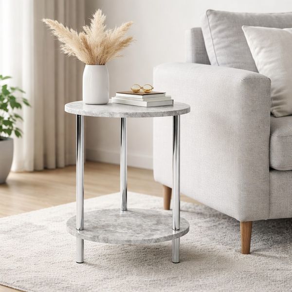 Beistelltisch >Marburg< in Betonoptik-chrom aus Stahl, MDF - 50cm (H)