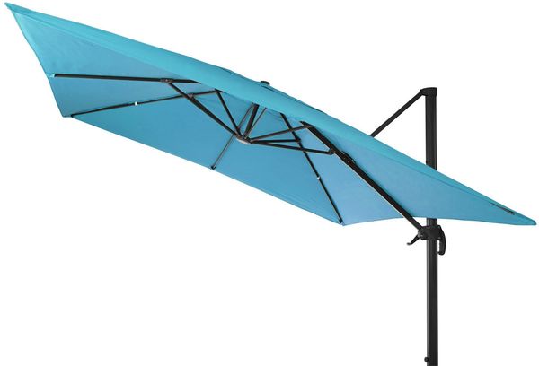 Gastronomie-Ampelschirm HWC-A96, Sonnenschirm 3x3m (Ø4,24m) Polyester Alu/Stahl 23kg ~ türkis mit Ständer Bild 3