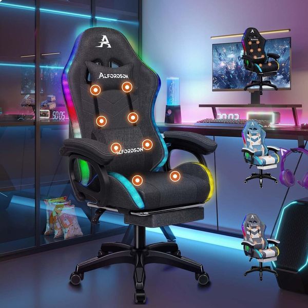 Ergonomischer Gamer Stuhl mit Massagefunktion und Lendenstütze Grau