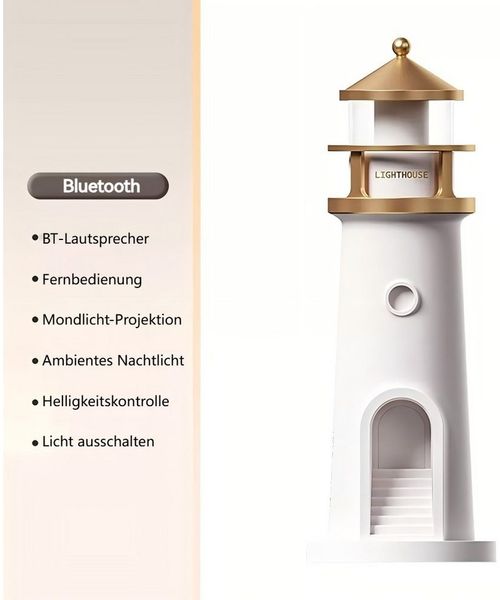 QUBEBU LED Nachtlicht LED Leuchtturm Lampe Mondlicht Projektor Akku Nachtlicht für Kinder, LED fest integriert, Kabellos Nachttischlampe Tischlampe, Leuchtfeuer mit Fernbedienung, Wiederaufladbar Lighthouse Lampe für Geburtstag Valentinstag
