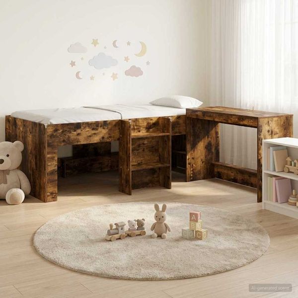 vidaXL Hochbett mit Schreibtisch für Kinder 2 Stk. Geräucherte Eiche 3423442