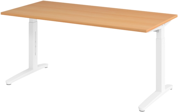 bümö manuell höhenverstellbarer Schreibtisch 160x80 in Buche, Gestell in weiß - PC Tisch höhenverstellbar & groß, höhenverstellbarer Tisch Büro, großer Computertisch verstellbar, X16-6-WW