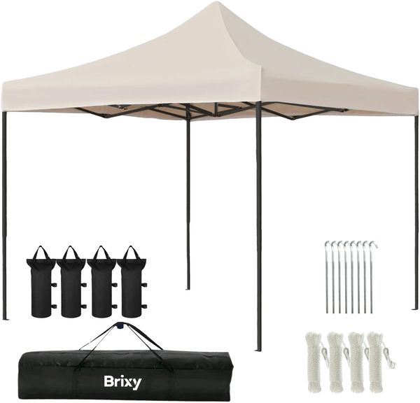 Brixy Partyzelt – faltbar – Easy Up – 3 x 3 m – wasserdicht – Pavillon – inkl. Tragetasche – cremefarben