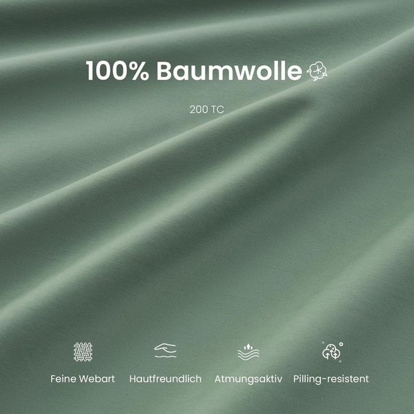 Topfinel Bettwäsche 135 x 200 baumwolle weich hautfreundlich Allergiker Baby ganzjährig, Baumwolle, 3 teilig, bettwäsche-sets 200 X 200 mit reißverschluss Salbeigrün Einfarbig Boho