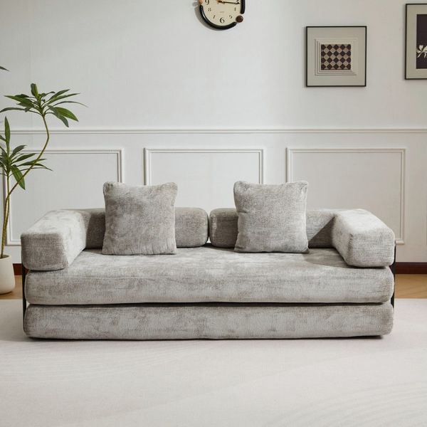 Leawin Loungesofa Klappbares 3-Sitzer Sofa Bett Queensize aus Chenille, 4-in-1 Klappsofa zu Queensize-Bett,platzsparend für Wohnung & Büro.