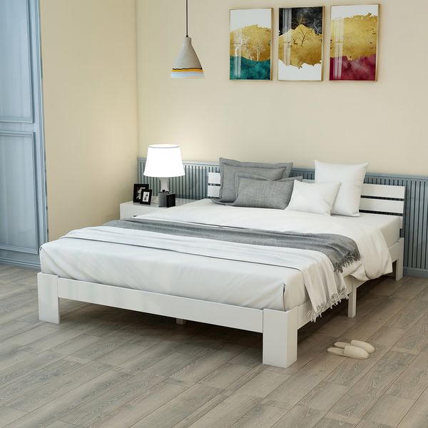 Rustikales Bett aus Kiefernholz 140x200 cm mit Stauraum Design, stabil, ideal für kleine Schlafzimmer,Weiß